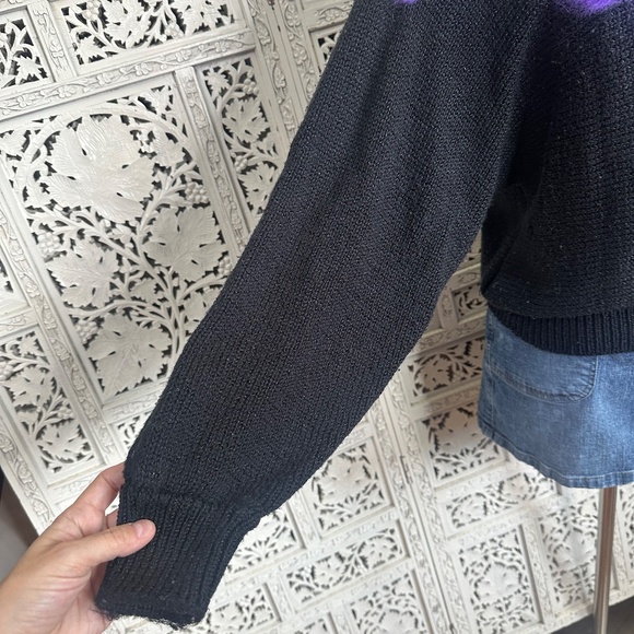 Vintage Black & Purple Floral Grannycore Chunky Knit Sweater Sz Medium - Picture 6 of 9